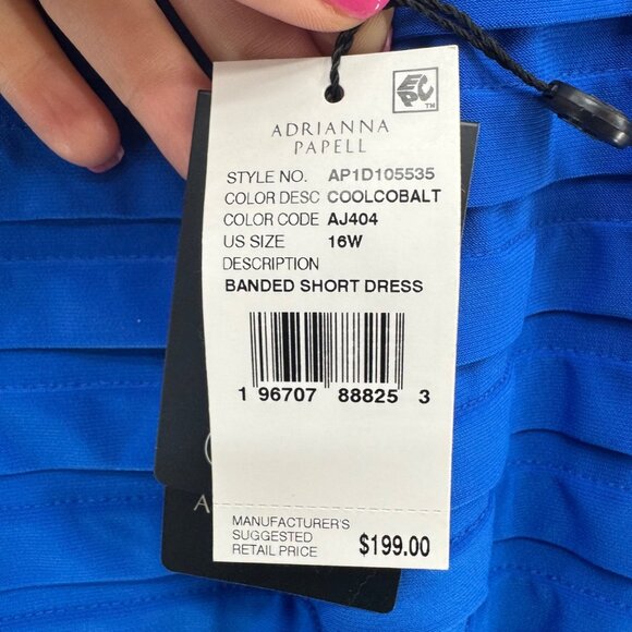 Adrianna Papell Banded Cocktail Dress Cool Cobalt Blue 3/4 Sleeve Sheath Sz 16W - Picture 5 of 14